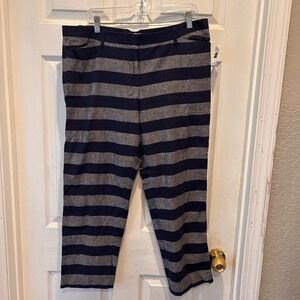 NWT GAP Slim Cropped Pants Navy Gray Stripe Linen Blend Women‎ Size 14 Preppy